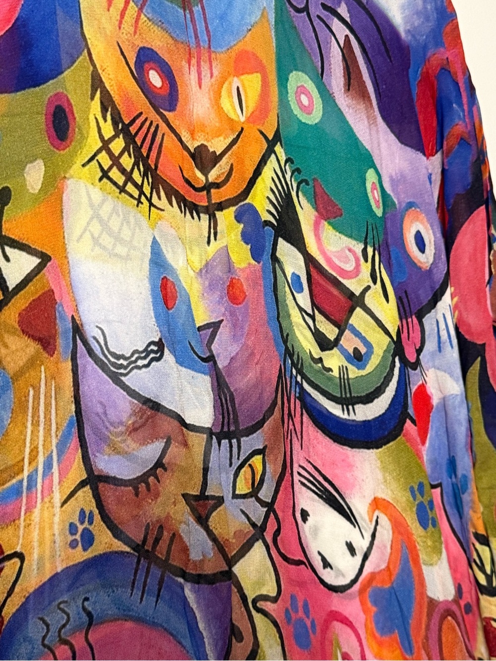 Sterling Styles Colorful Artsy Cats Cover Up Top ONE SIZE - up to a 3X - Picture 6 of 10